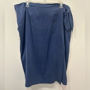 Talbots Vintage Silk Skirt Med Length Blue Size 20 Wrap Tie Zip Closure